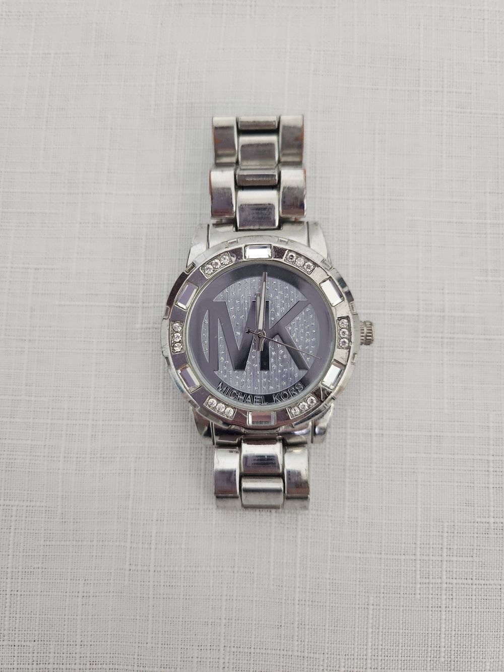Michael Kors Silver MK Logo Crystal Bracelet Watch